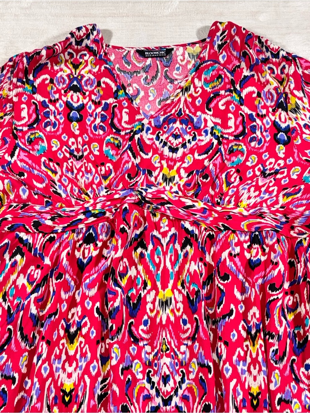 BloomChic Hot Pink Multicolor Ikat Maxi Dress - Picture 9 of 16